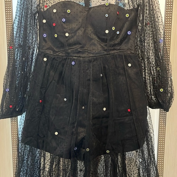 Matoshi Boutique Gem Embellishment Tulle Black Gown Tag Attached - Picture 5 of 9